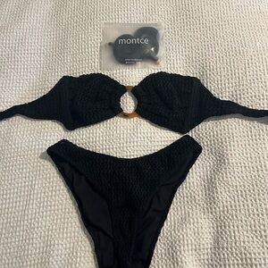 Montce Black Textured Ring-Front Bikini Set